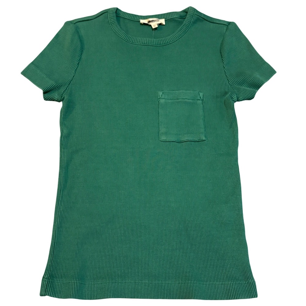 Madewell Garment Dyed Ribbed Crewneck Pocket Tee Green Size XS NWT‎ (NU846) - Picture 2 of 6